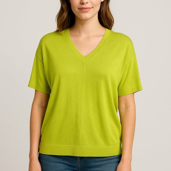 Rondina New York Chartreuse Green V-Neck Sweater Medium NWT Oversized Short - Picture 1 of 6